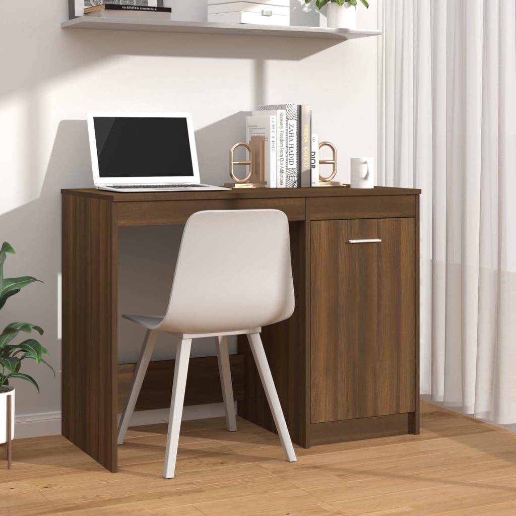 Bureau aspect chêne marron 100x50x76 cm matériau bois