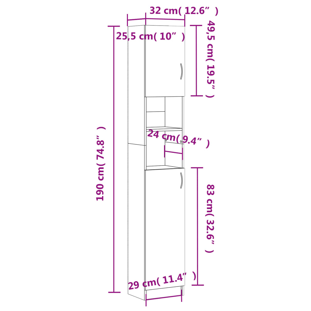 Meuble de salle de bain gris Sonoma 32x25,5x190 cm en bois