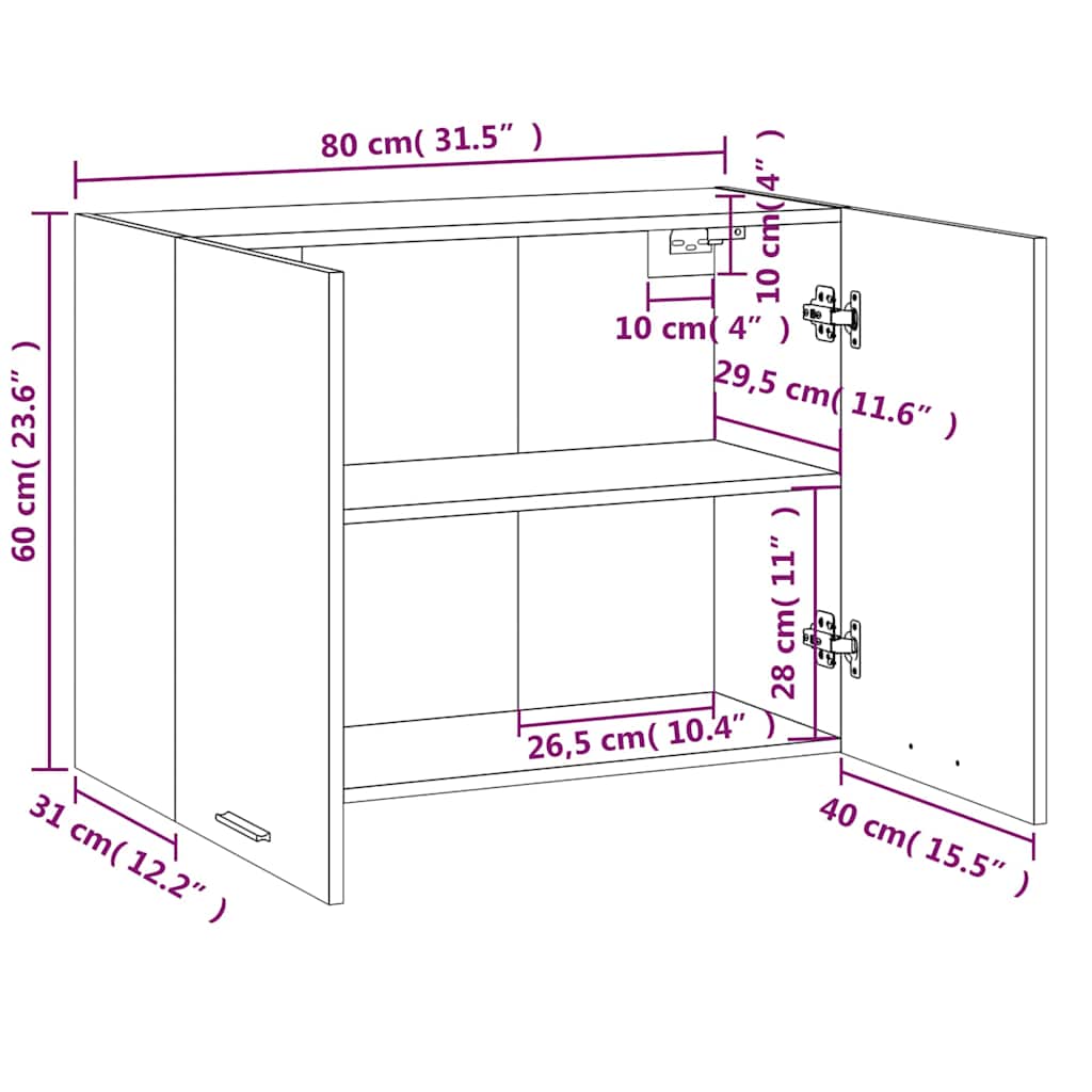 Hängeschrank Lyon Räuchereiche 80x31x60 cm Holzwerkstoff