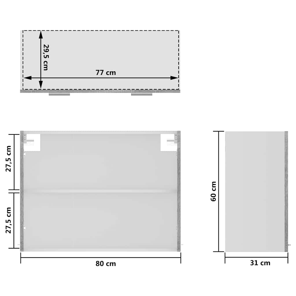 Hängeschrank Lyon Glas Grau Sonoma 80x31x60 cm Holzwerkstoff