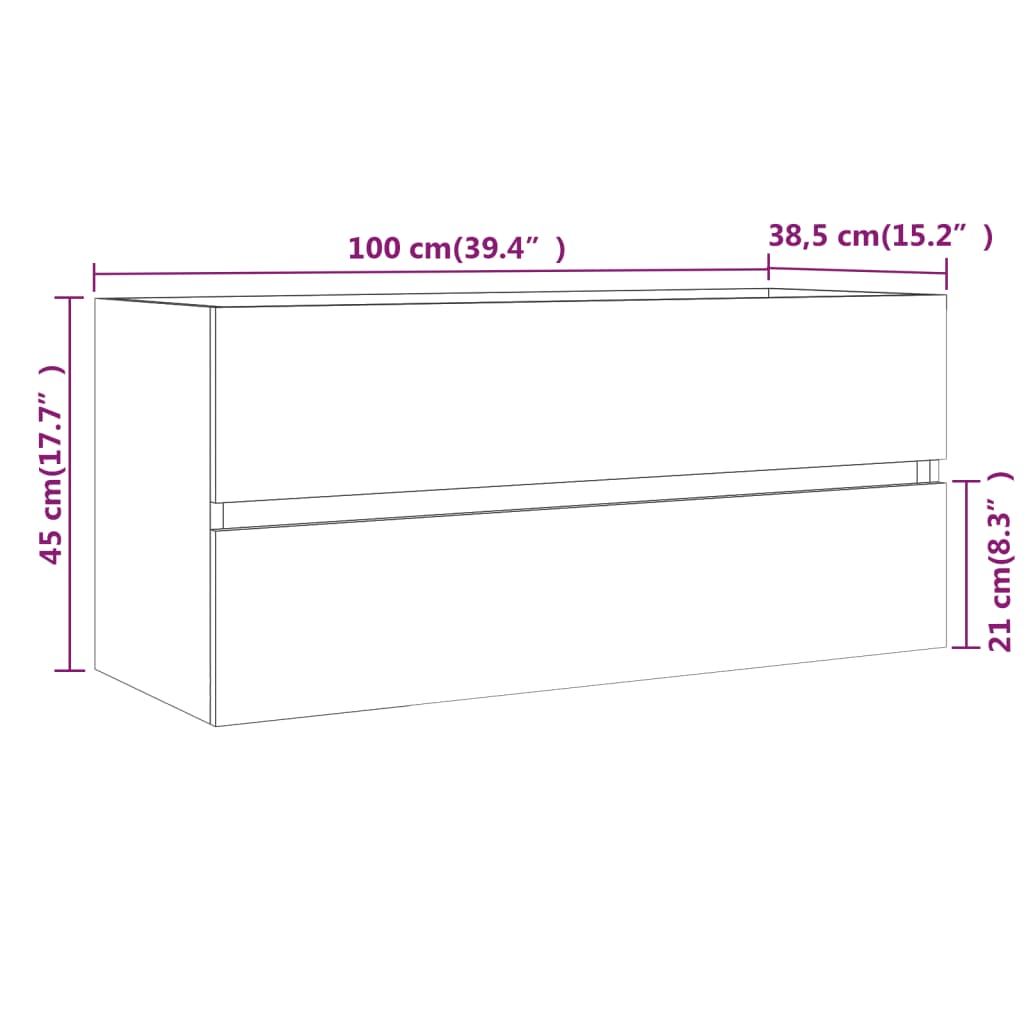 Meuble évier chêne fumé 100x38,5x45 cm matériau bois