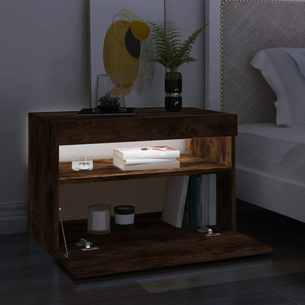 TV cabinet with LED lights smoked oak 60x35x40 cm