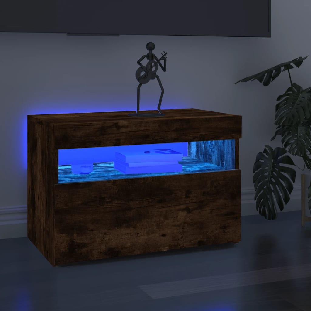 TV cabinet with LED lights smoked oak 60x35x40 cm