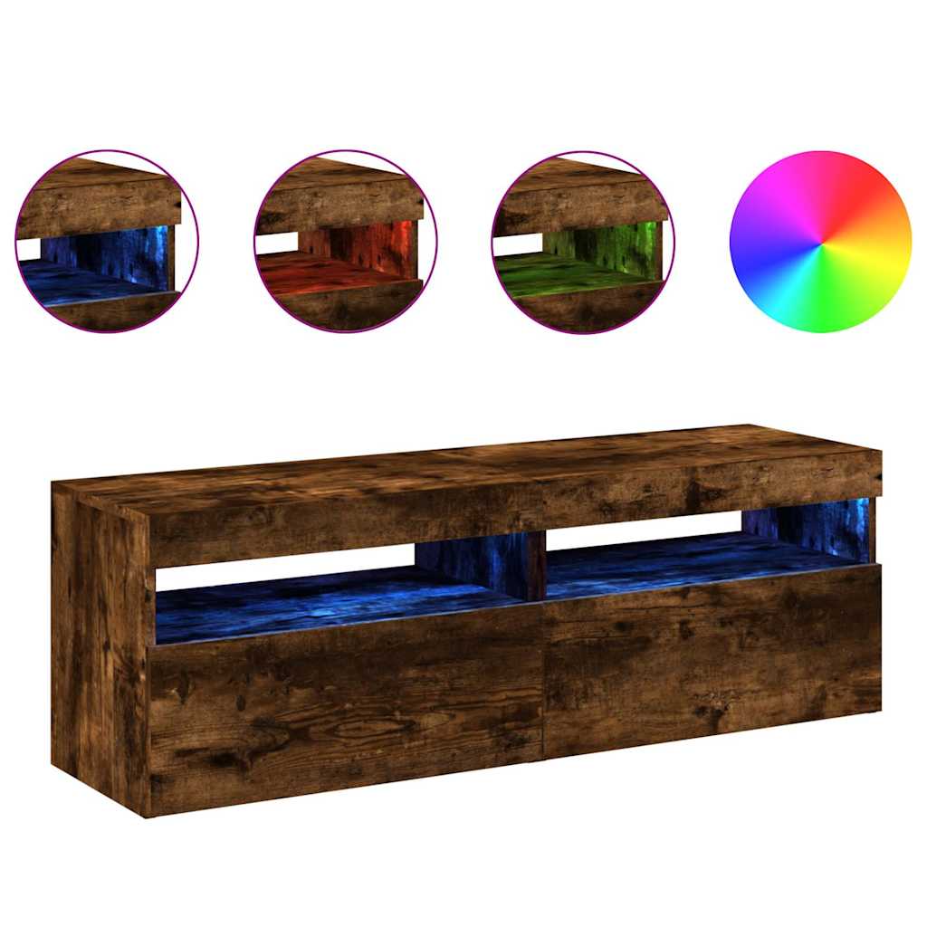 Meubles TV 2 pièces avec éclairage LED en chêne fumé 60x35x40 cm