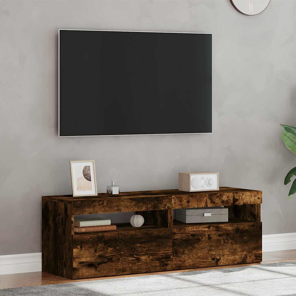 Meubles TV 2 pièces avec éclairage LED en chêne fumé 60x35x40 cm