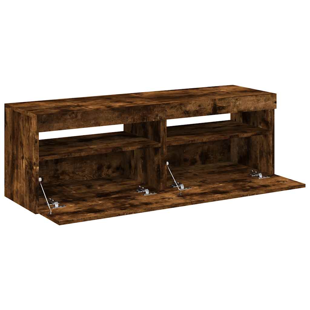 Meubles TV 2 pièces avec éclairage LED en chêne fumé 60x35x40 cm