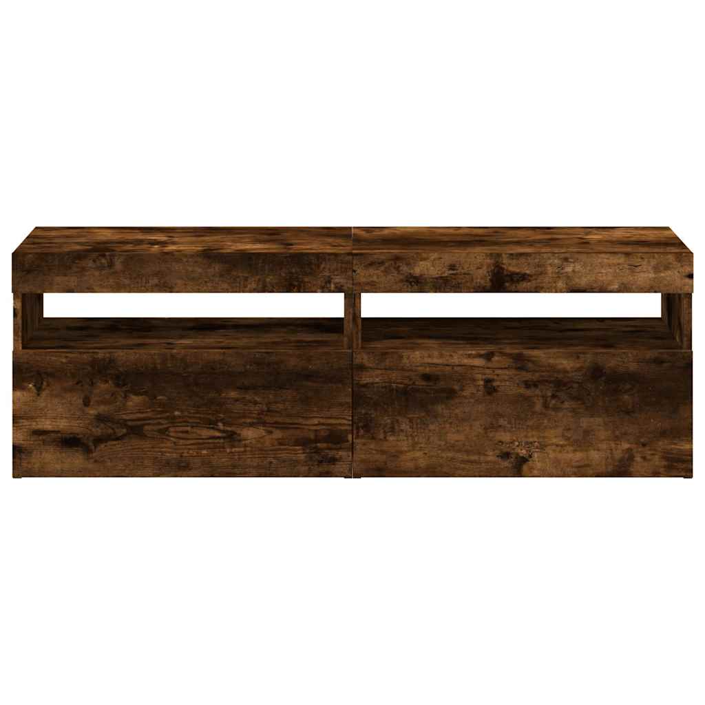 Meubles TV 2 pièces avec éclairage LED en chêne fumé 60x35x40 cm