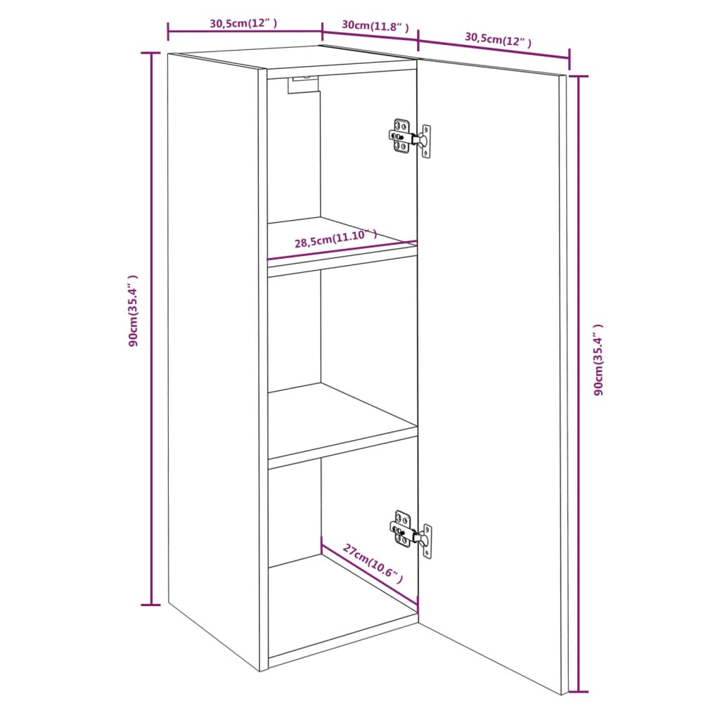 Meubles TV 2 pièces aspect chêne brun 30,5x30x90 cm