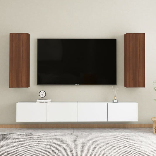 Meubles TV 2 pièces aspect chêne brun 30,5x30x90 cm