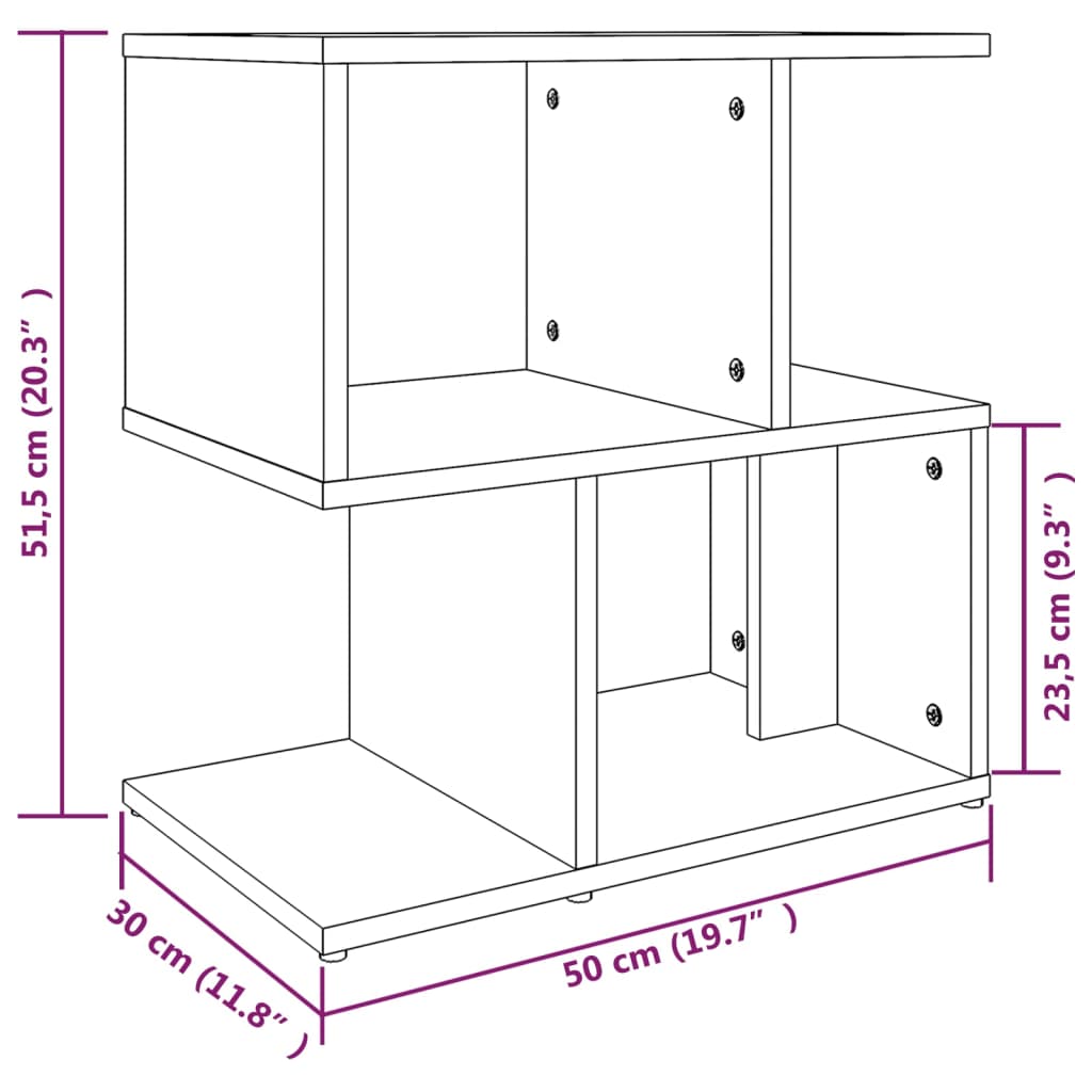 Table de chevet aspect chêne marron 50x30x51,5 cm en bois