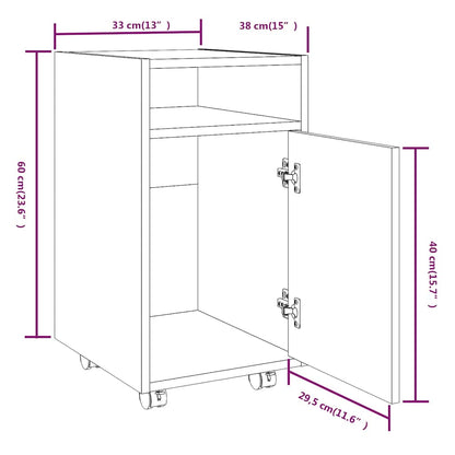 Beistellschrank mit Rollen Braun Eichen-Optik 33x38x60 cm