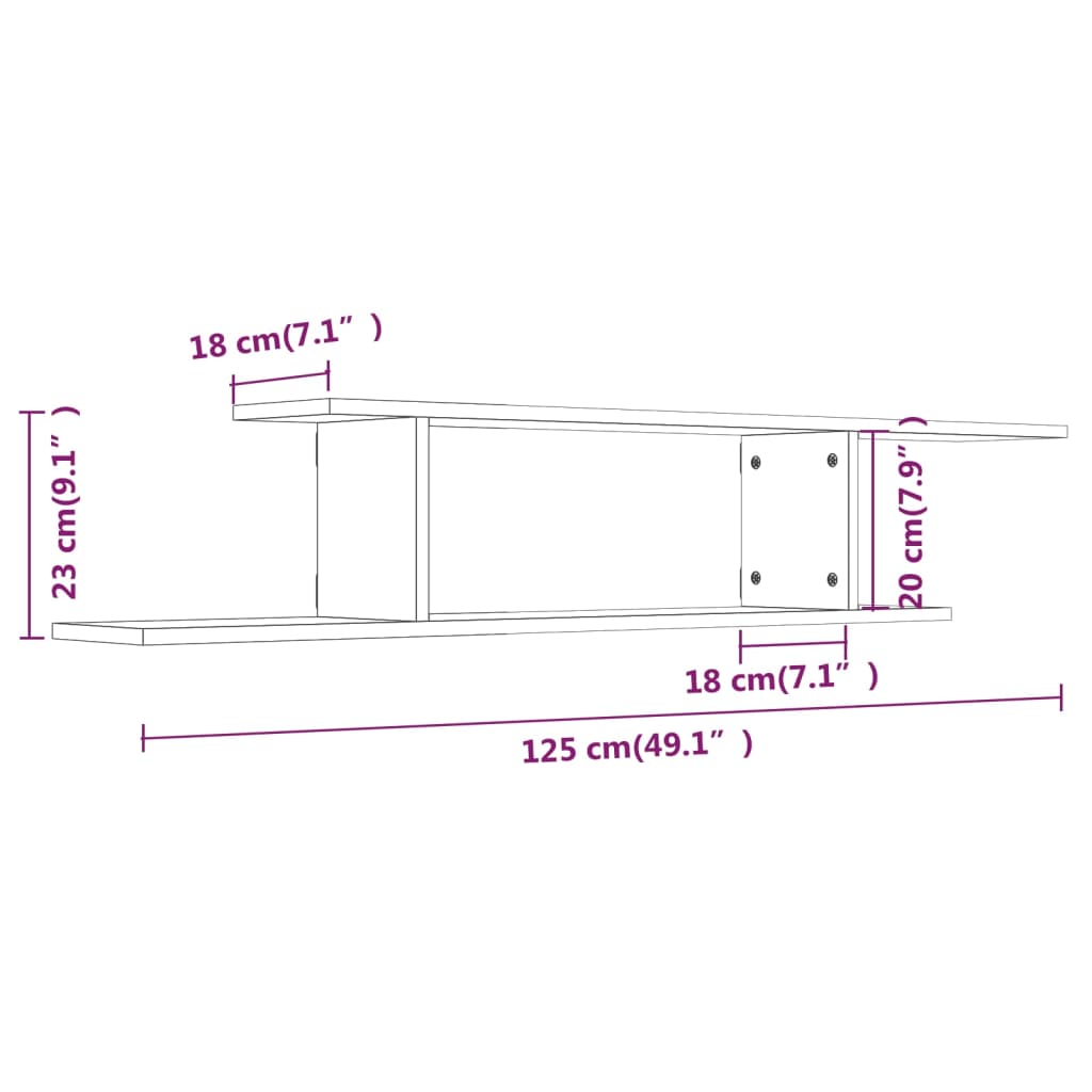 Etagère murale TV chêne fumé 125x18x23 cm en bois