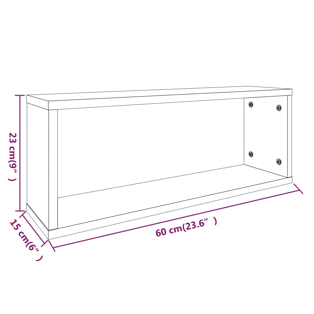 Étagères cubiques 2 pièces aspect chêne brun 60x15x23cm matériau bois.