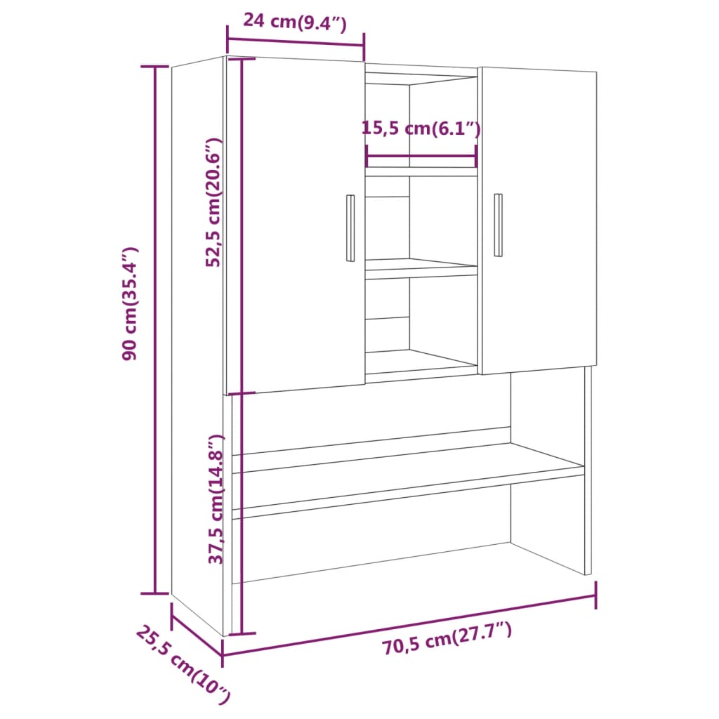 Meuble lave-linge chêne fumé 70,5x25,5x90 cm