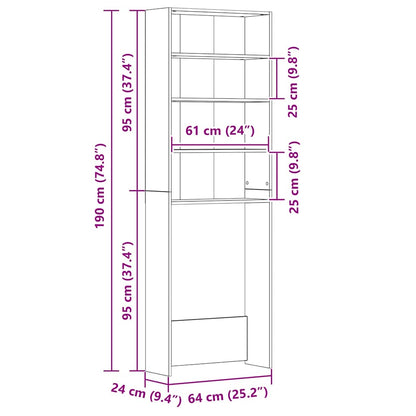 Waschmaschinenschrank Grau Sonoma 64x24x190 cm