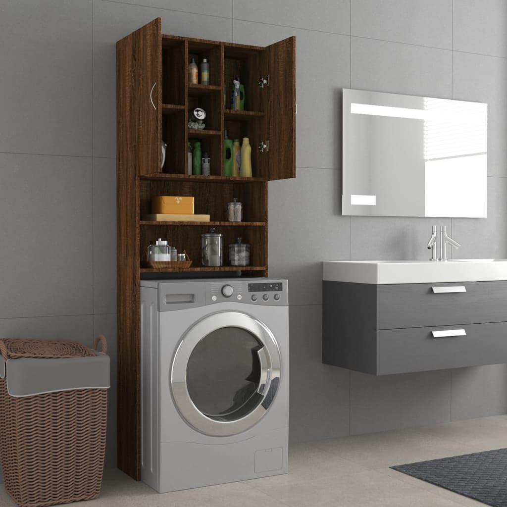 Meuble lave-linge aspect chêne marron 64x25,5x190 cm