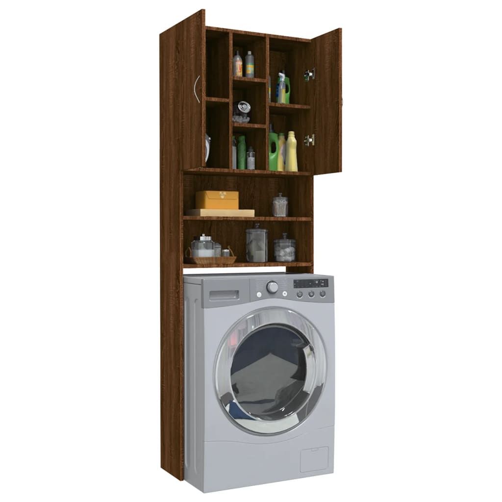 Meuble lave-linge aspect chêne marron 64x25,5x190 cm