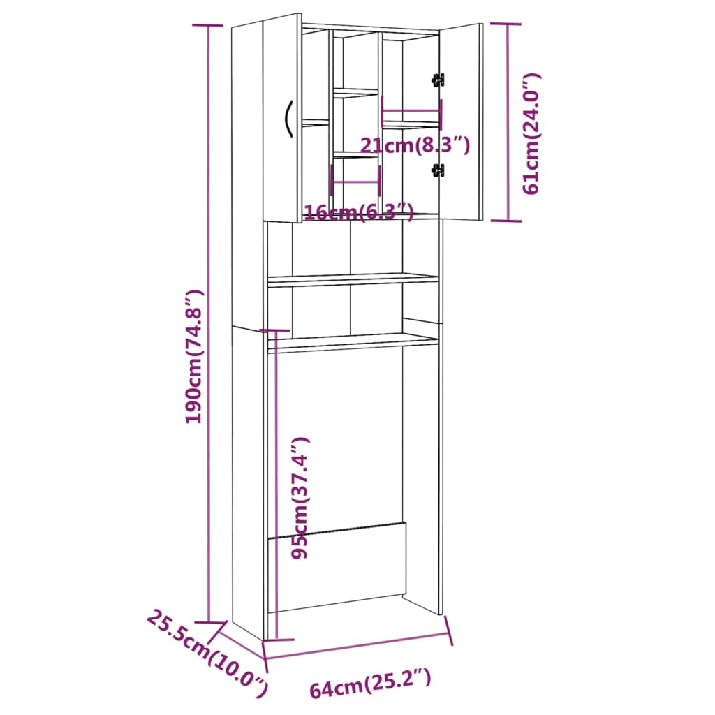 Waschmaschinenschrank Braun Eichen-Optik 64x25,5x190 cm