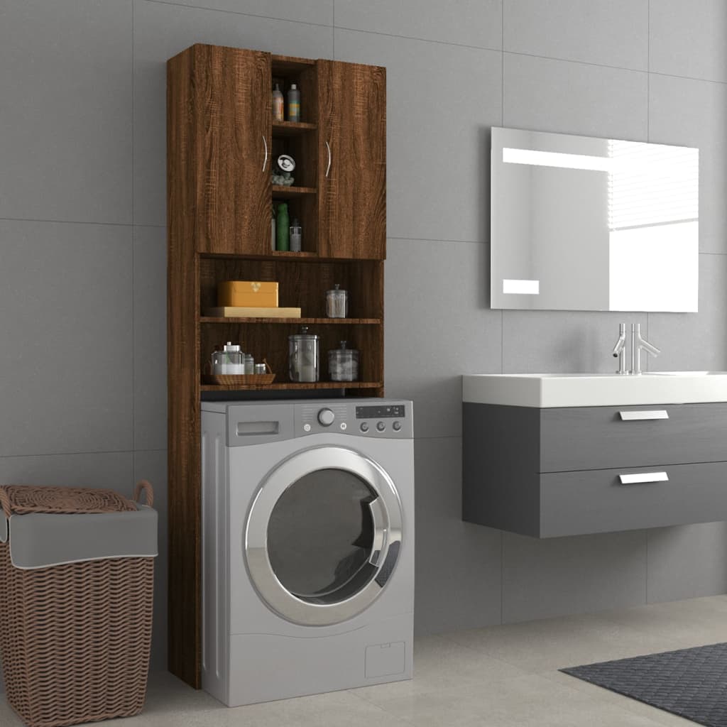 Meuble lave-linge aspect chêne marron 64x25,5x190 cm