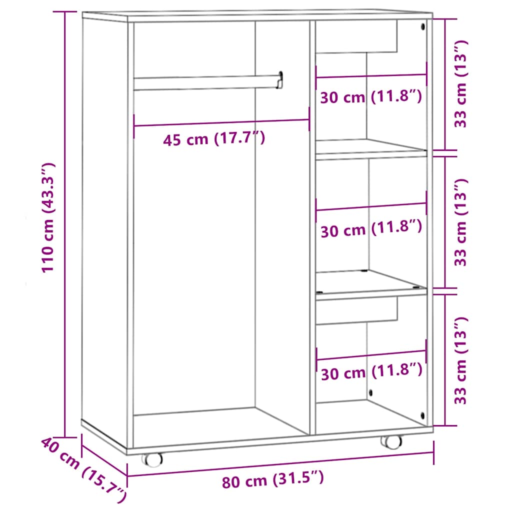 Kleiderschrank Grau Sonoma 80x40x110 cm Holzwerkstoff