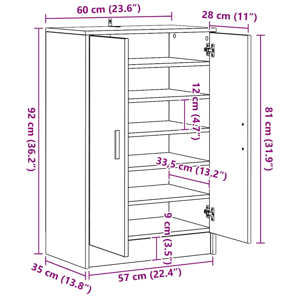 Shoe Cabinet Smoked Oak 60x35x92 cm Wood Material
