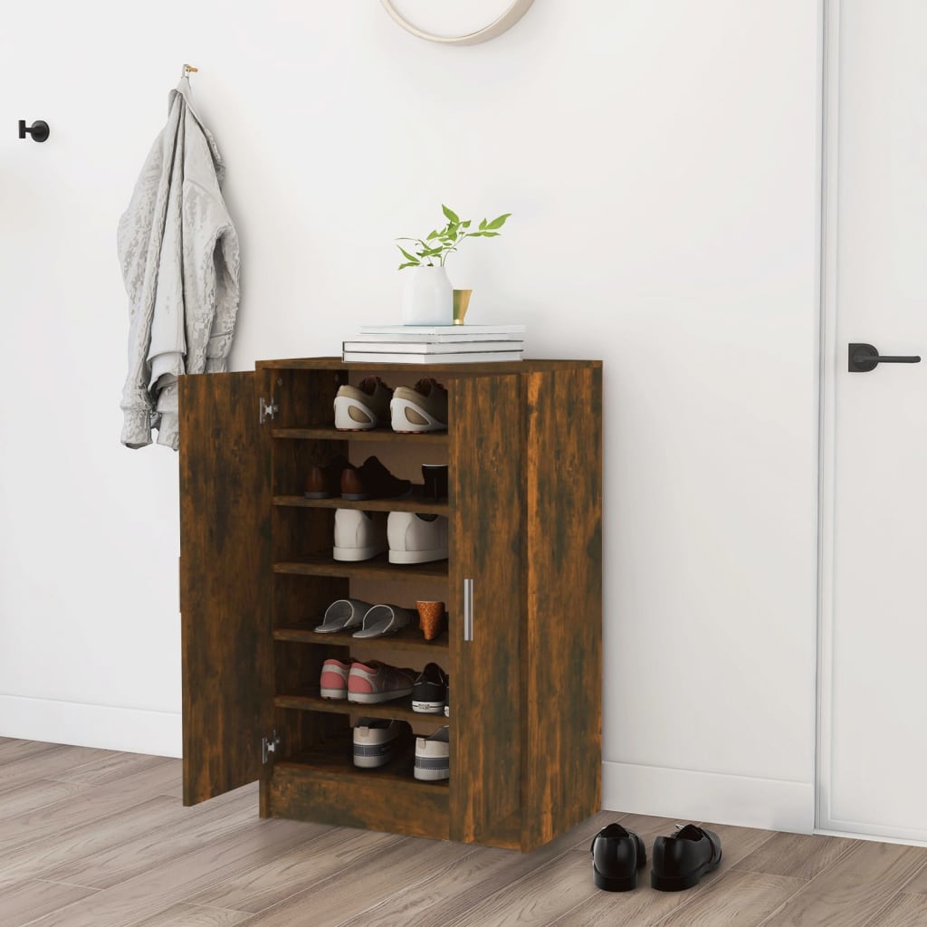 Shoe Cabinet Smoked Oak 60x35x92 cm Wood Material