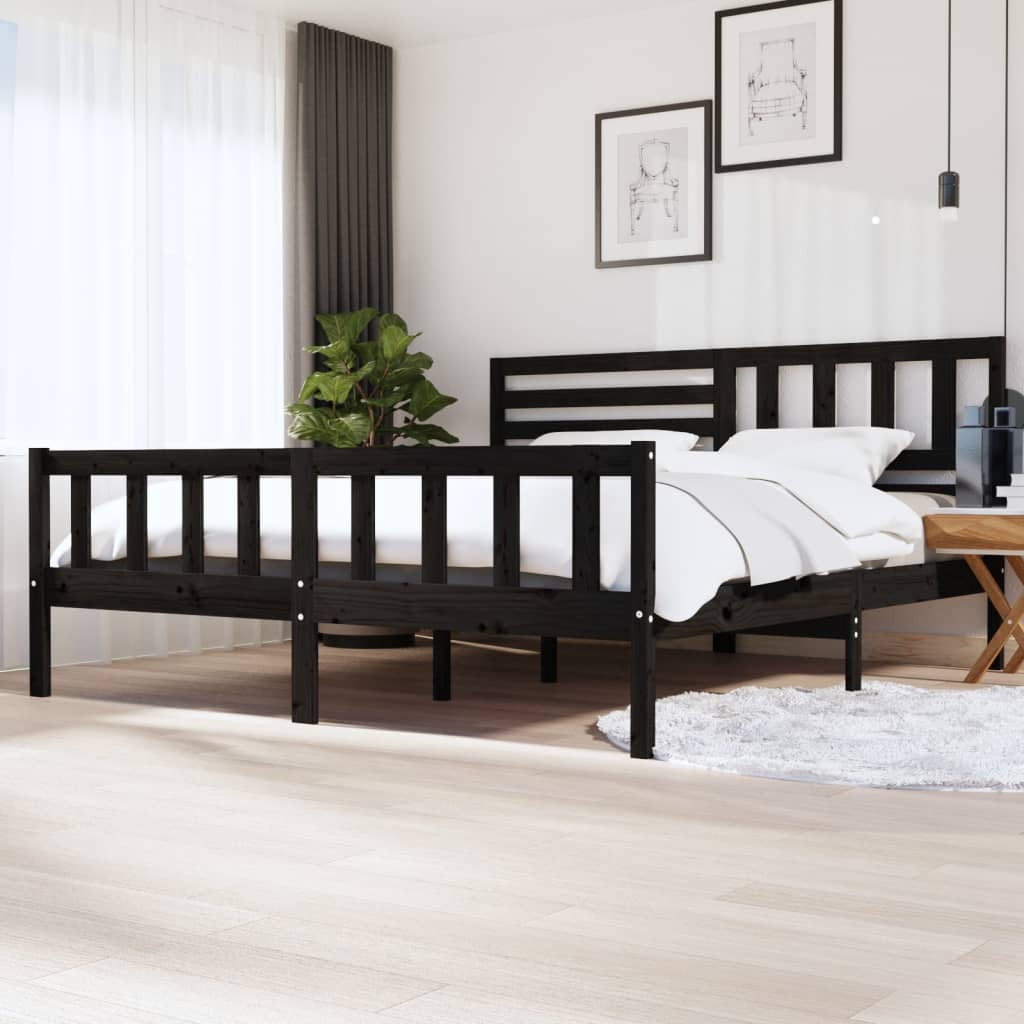 Massivholzbett Schwarz 200x200 cm