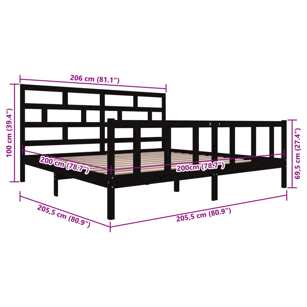 Massivholzbett Schwarz Kiefer 200x200 cm