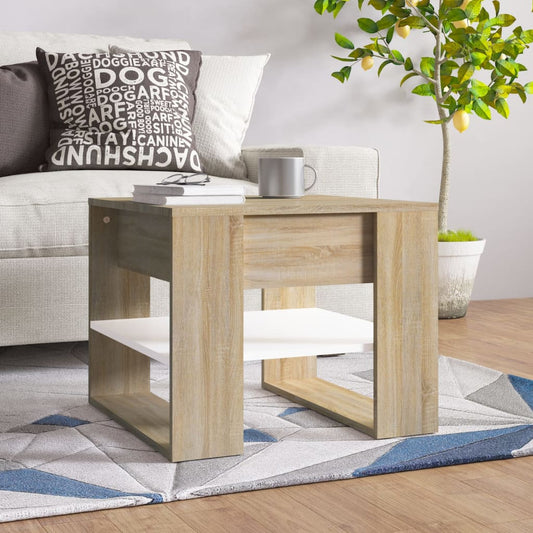 Couchtisch Weiß Sonoma-Eiche 55,5x55x45 cm Holzwerkstoff