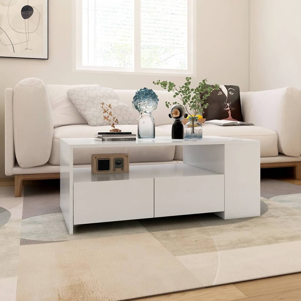 Table basse blanche 102x55x42 cm en bois