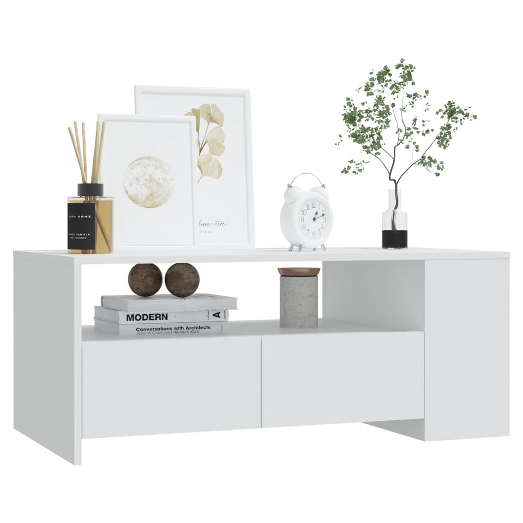Table basse blanche 102x55x42 cm en bois