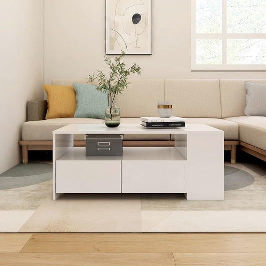 Table basse blanche 102x55x42 cm en bois