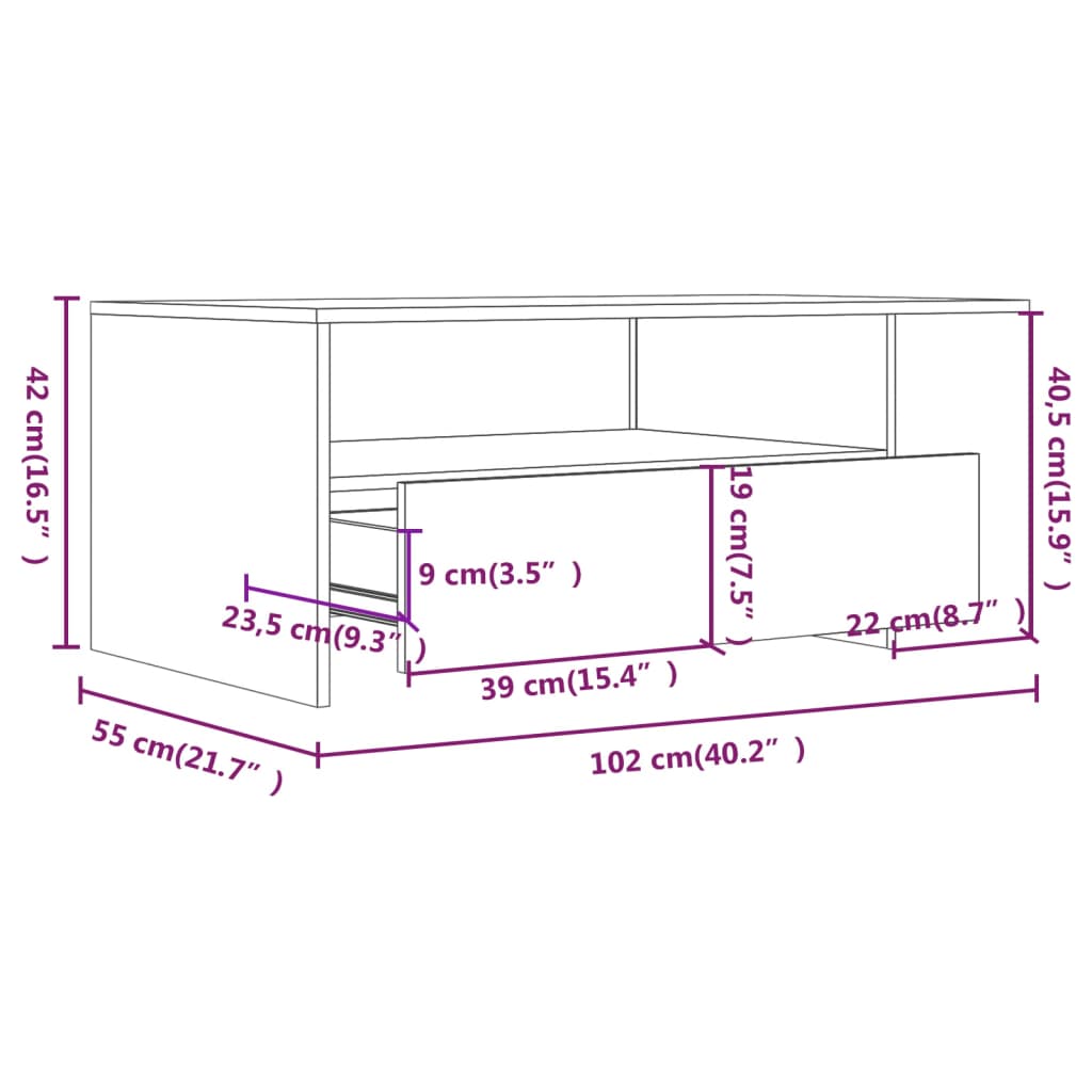 Coffee Table Black 102x55x42 cm Wood Material