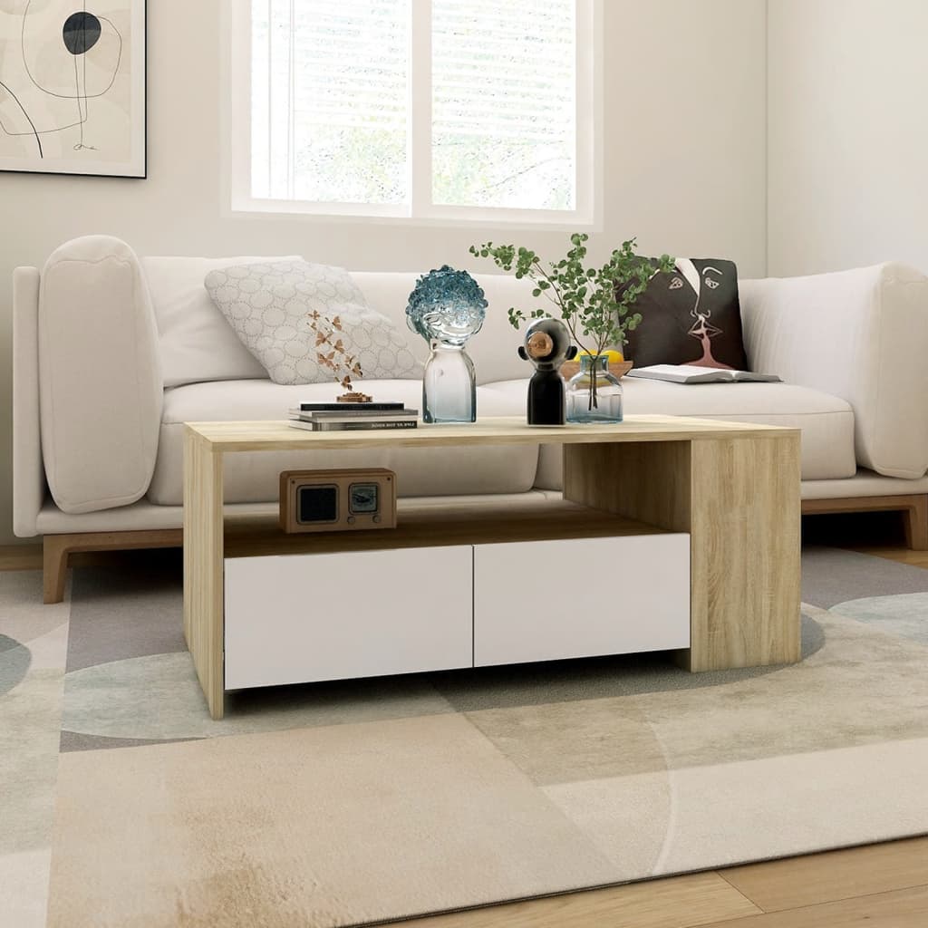 Couchtisch Weiß Sonoma-Eiche 102x55x42 cm Holzwerkstoff