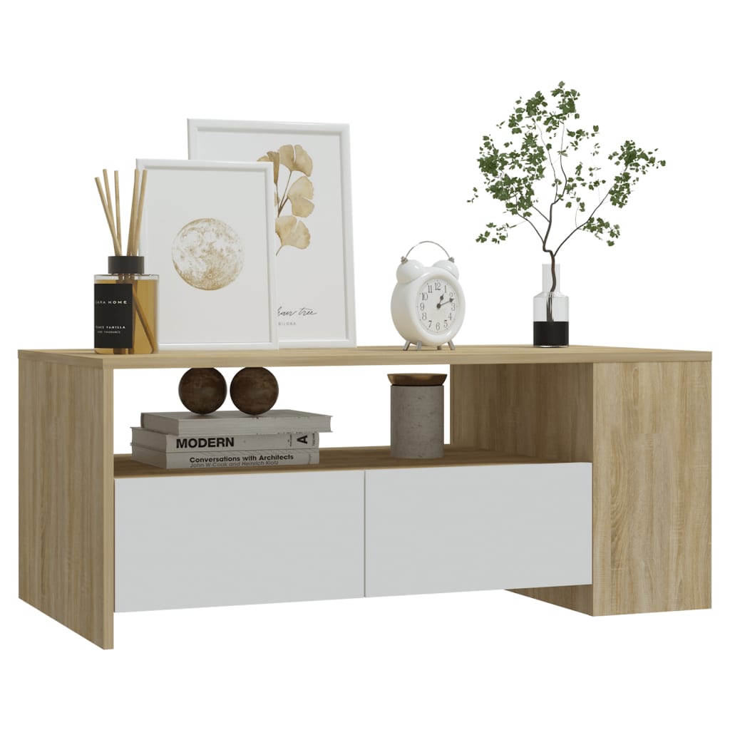 Couchtisch Weiß Sonoma-Eiche 102x55x42 cm Holzwerkstoff