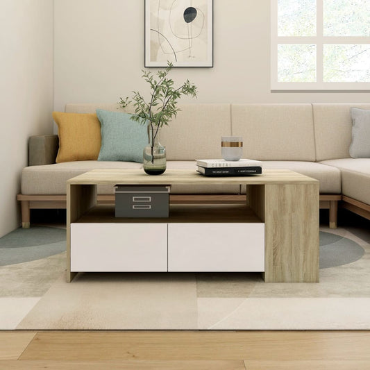 Couchtisch Weiß Sonoma-Eiche 102x55x42 cm Holzwerkstoff