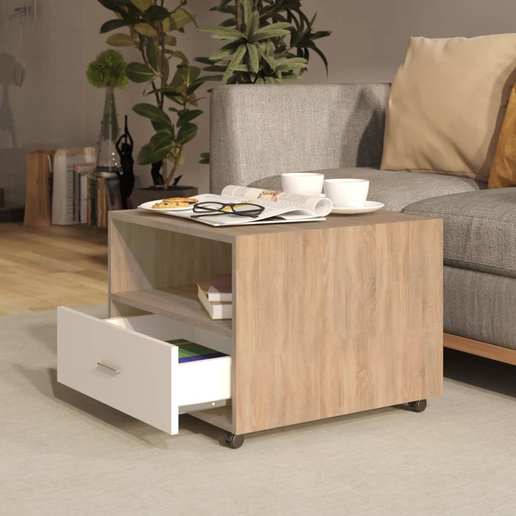 Couchtisch Weiß Sonoma-Eiche 55x55x40 cm Holzwerkstoff
