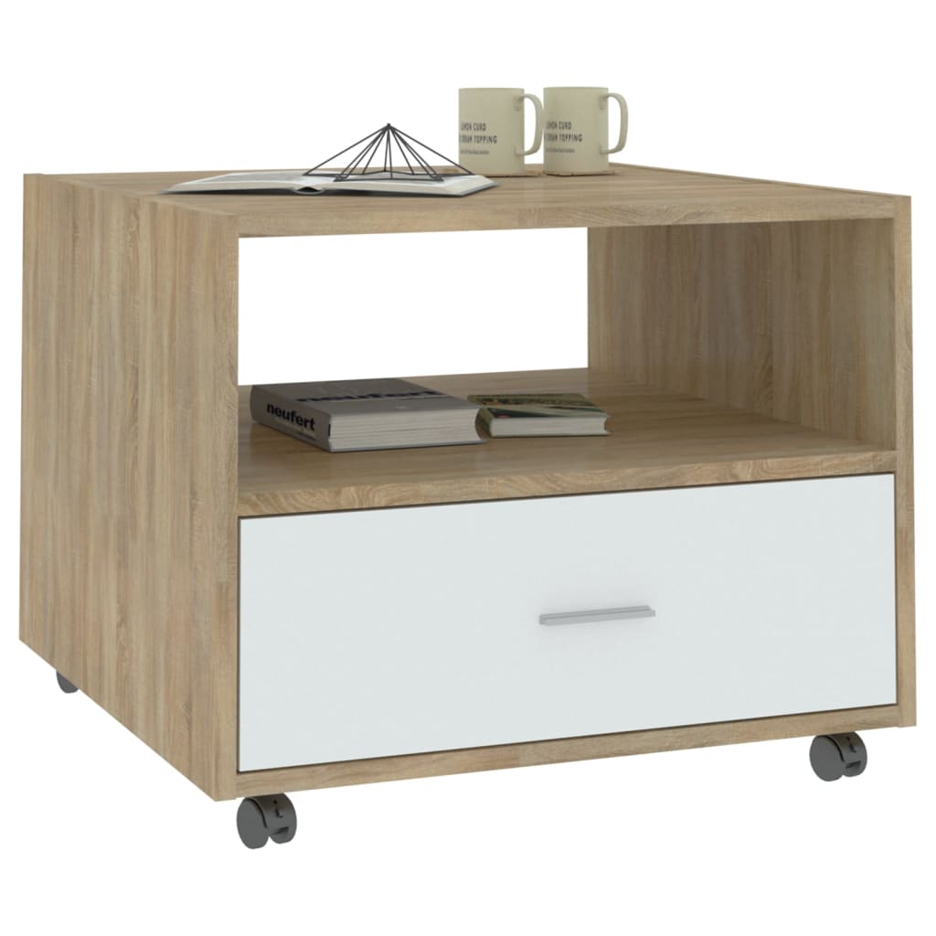 Couchtisch Weiß Sonoma-Eiche 55x55x40 cm Holzwerkstoff