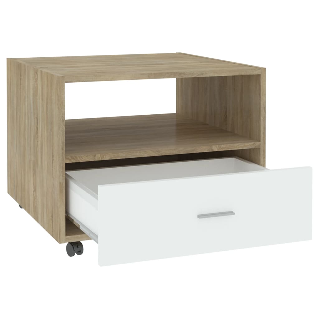 Couchtisch Weiß Sonoma-Eiche 55x55x40 cm Holzwerkstoff