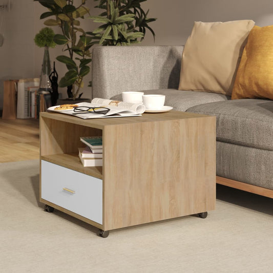 Couchtisch Weiß Sonoma-Eiche 55x55x40 cm Holzwerkstoff
