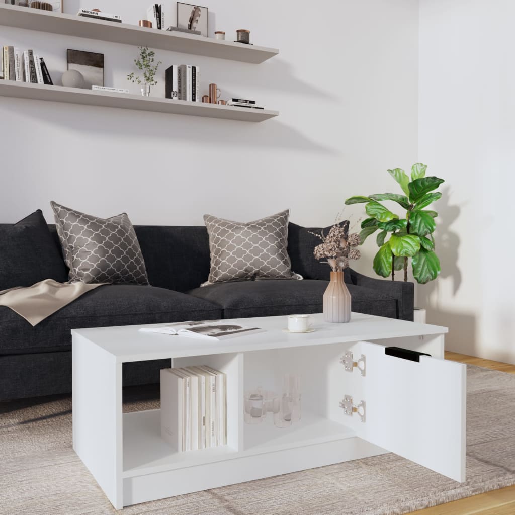 Table basse blanche 102x50x36 cm en bois