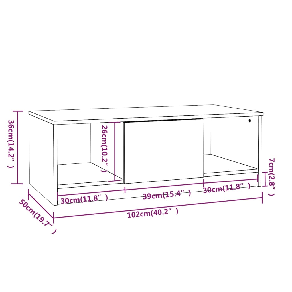 Table basse blanche 102x50x36 cm en bois