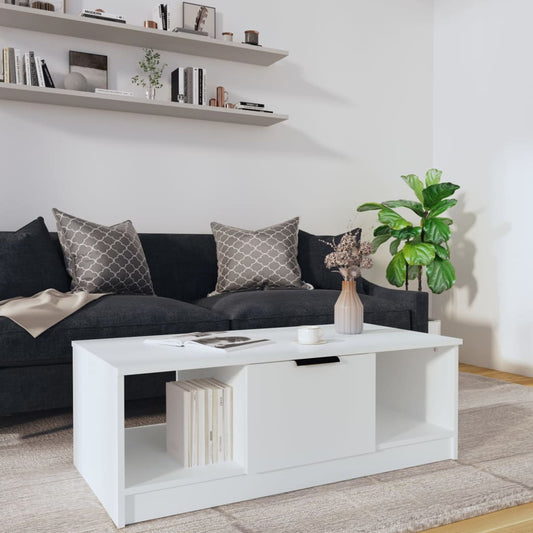 Table basse blanche 102x50x36 cm en bois