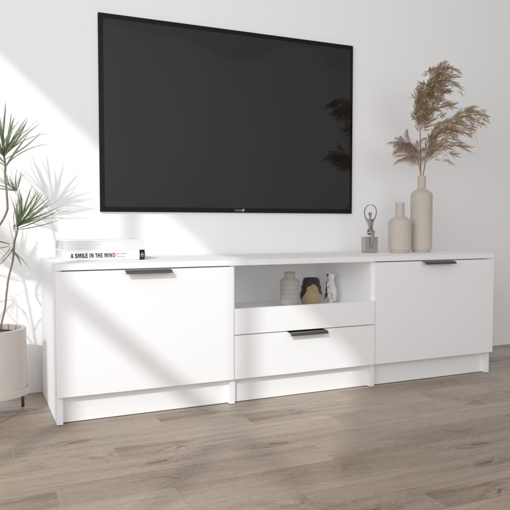 Meuble TV blanc 140x35x40 cm en bois