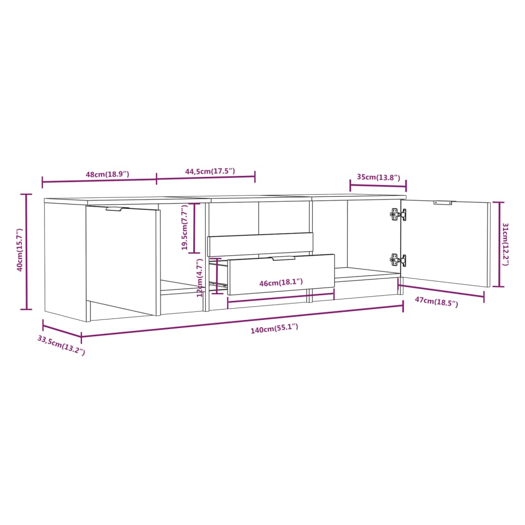 Meuble TV blanc 140x35x40 cm en bois