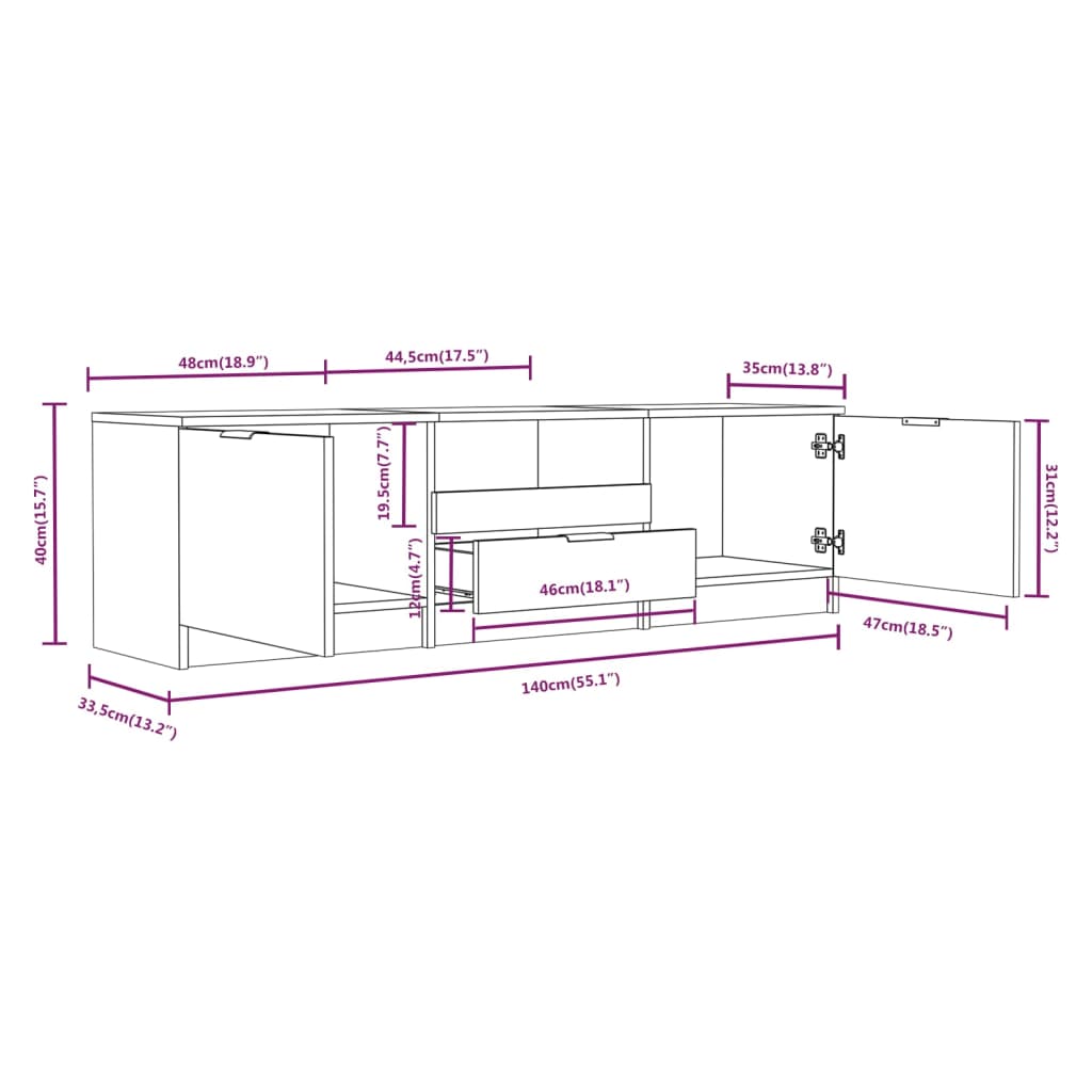 Meuble TV chêne Sonoma 140x35x40 cm matériau bois
