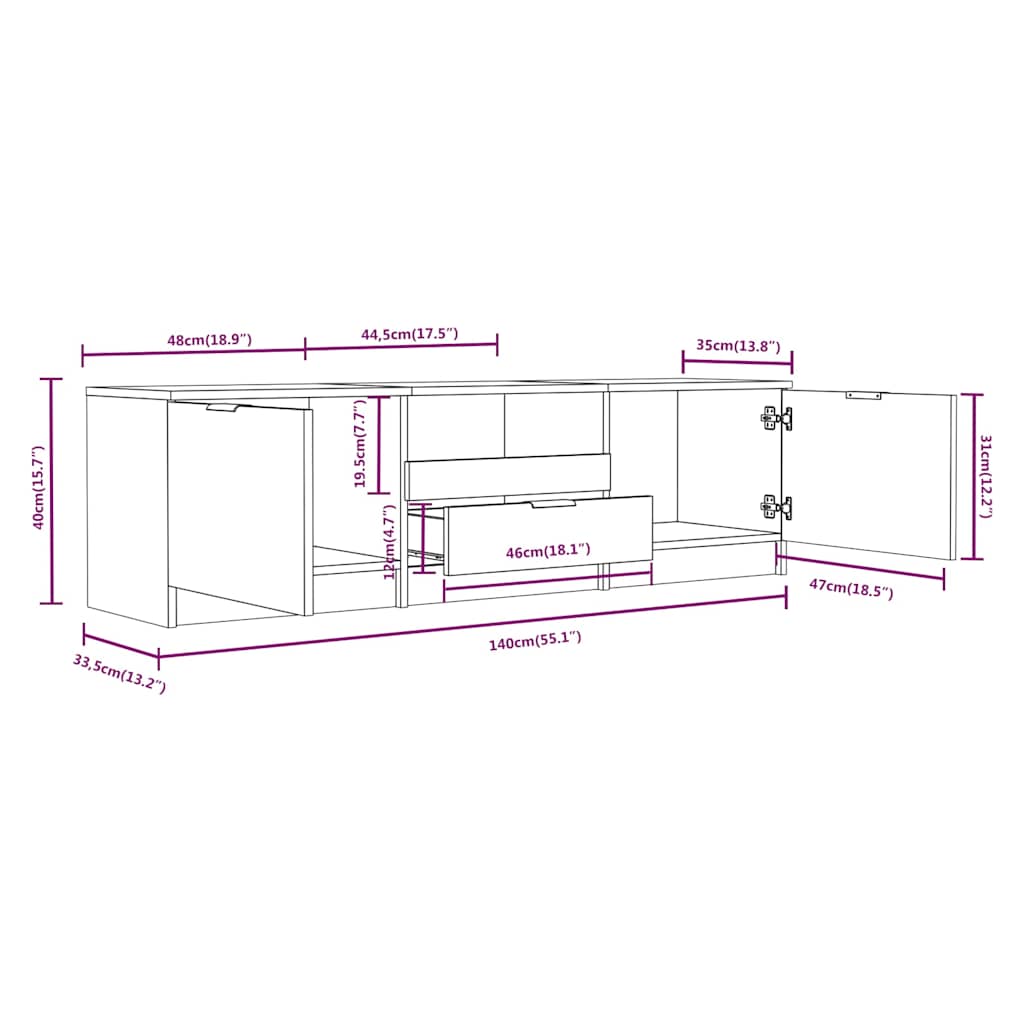 TV-Schrank Sonoma-Eiche 140 x 35 x 40 cm Holzwerkstoff
