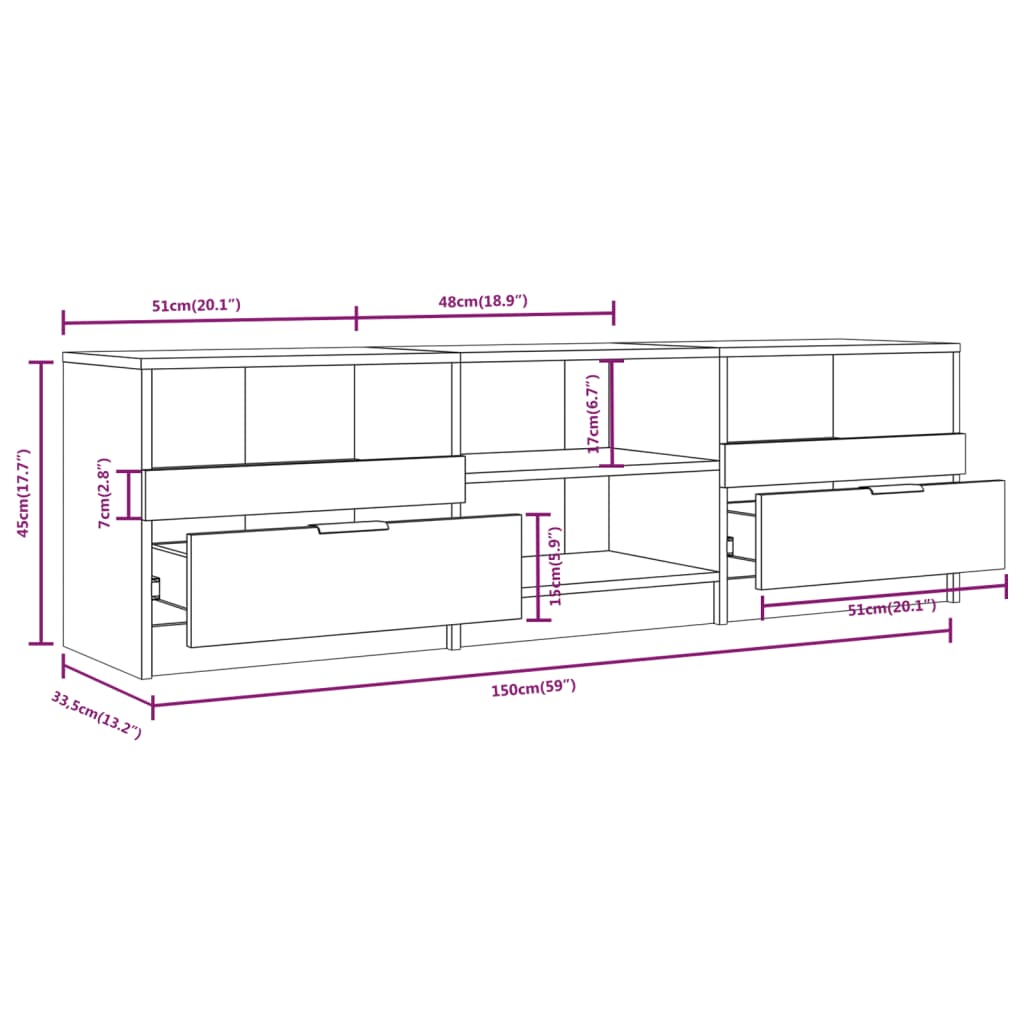 Meuble TV gris béton 150x33,5x45 cm en bois