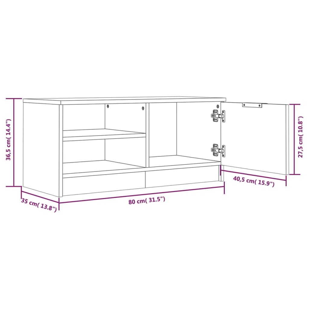 Meubles TV, lot de 2, en chêne Sonoma, 80 x 35 x 36,5 cm.