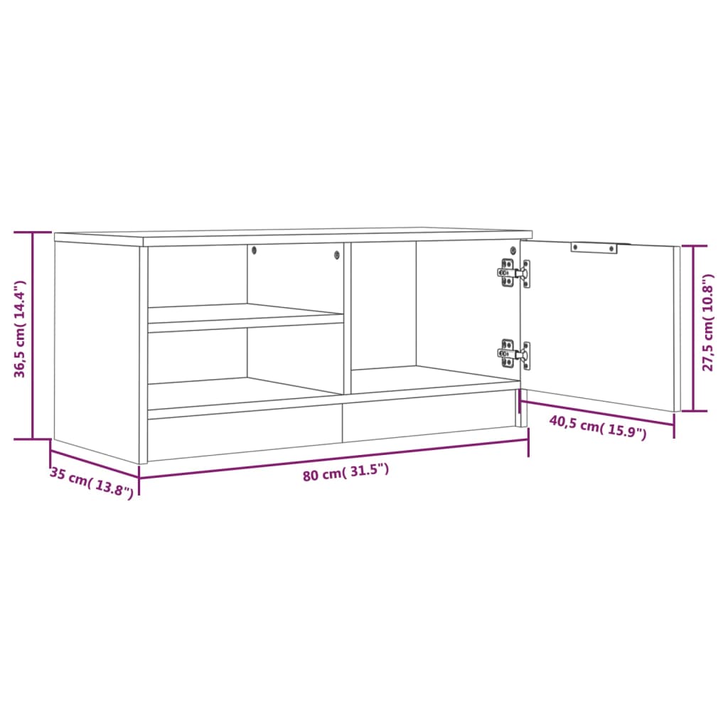 Meuble TV gris béton 80x35x36,5 cm en bois